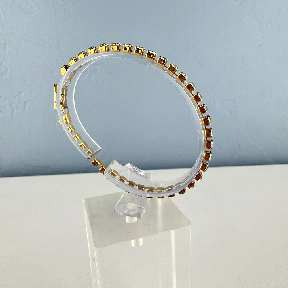 Vintage Gold Tone Rhinestone Tennis Bracelet Costume Jewelry Mid Century‎ Chic